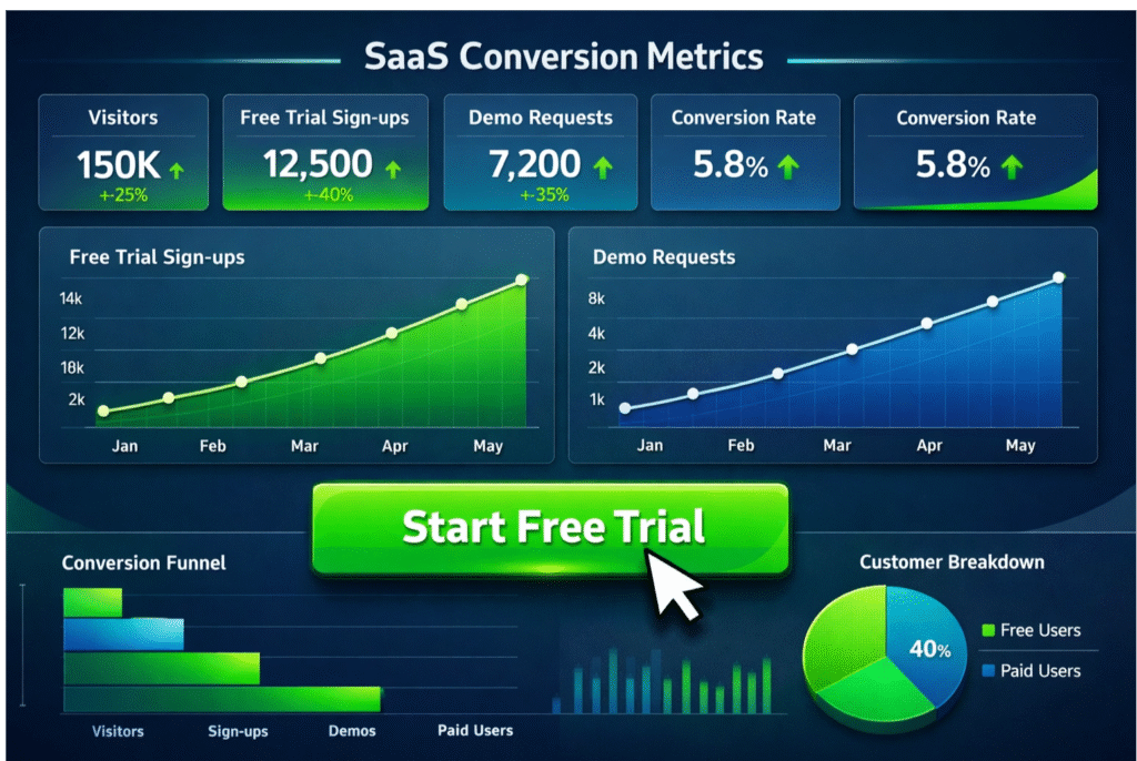 Visual representation of a SaaS comparison strategy on a tablet screen, showing two software interfaces side-by-side labeled "Your SaaS" and "Competitor," with key benefits like "Unique Features" and "Better ROI" highlighted.