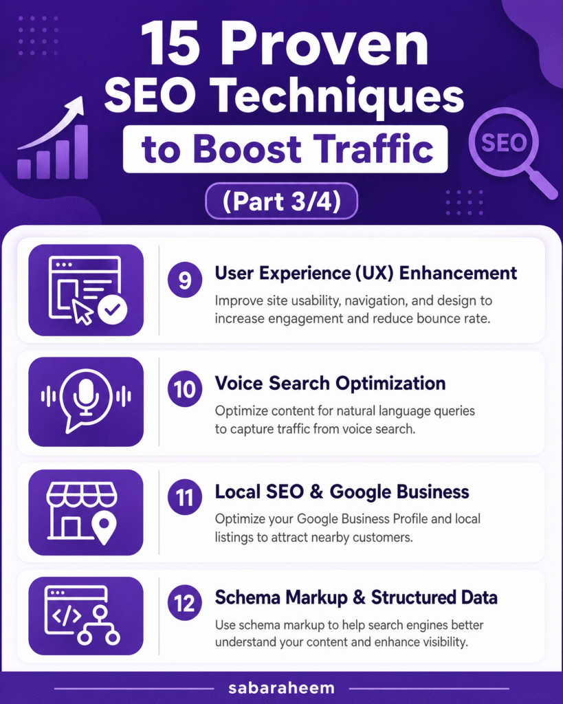 Level up your SEO with UX enhancements, voice search optimization, local SEO strategies, and schema markup for better search engine understanding