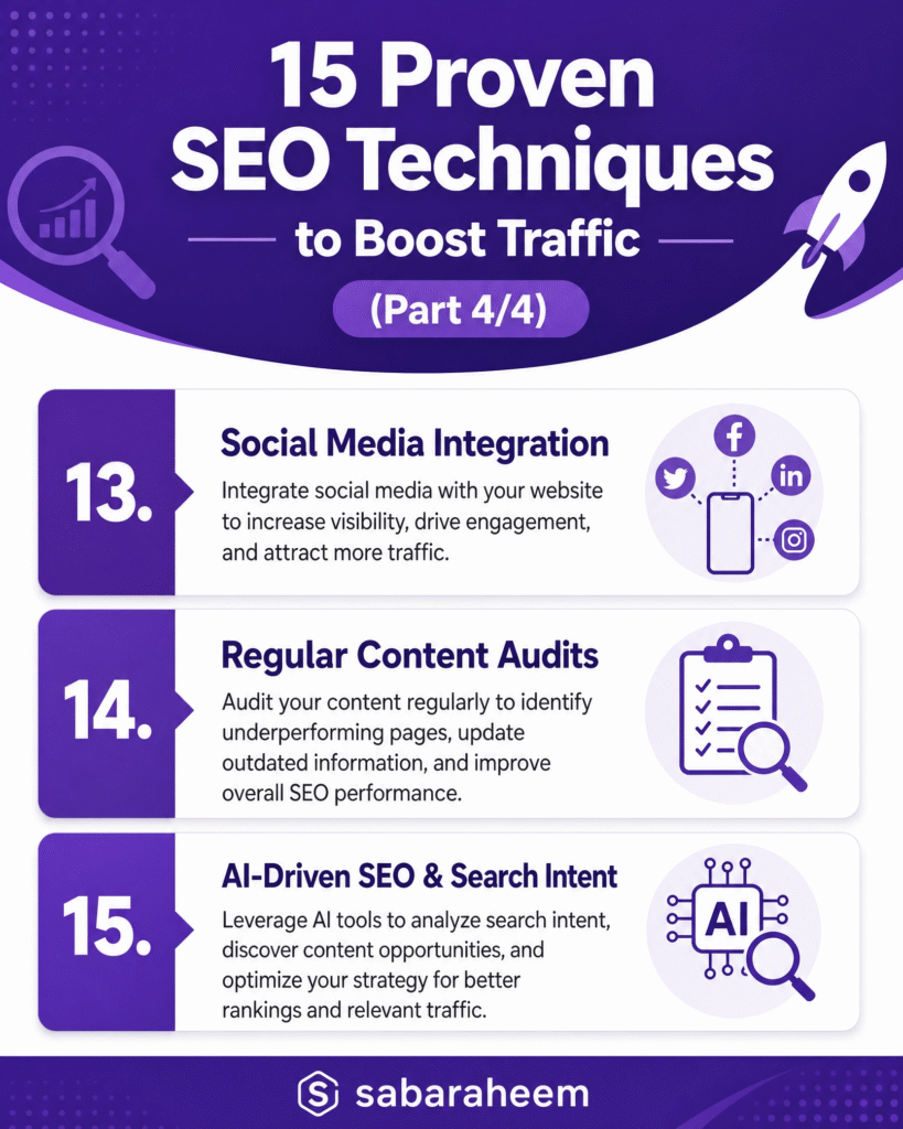 Stay ahead with AI-driven SEO, regular content audits, and social media integration to maintain rankings and drive consistent organic traffic.